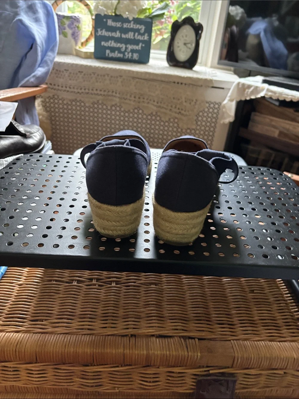 Life Stride Navy Espadrille Wedges with Bow Strap